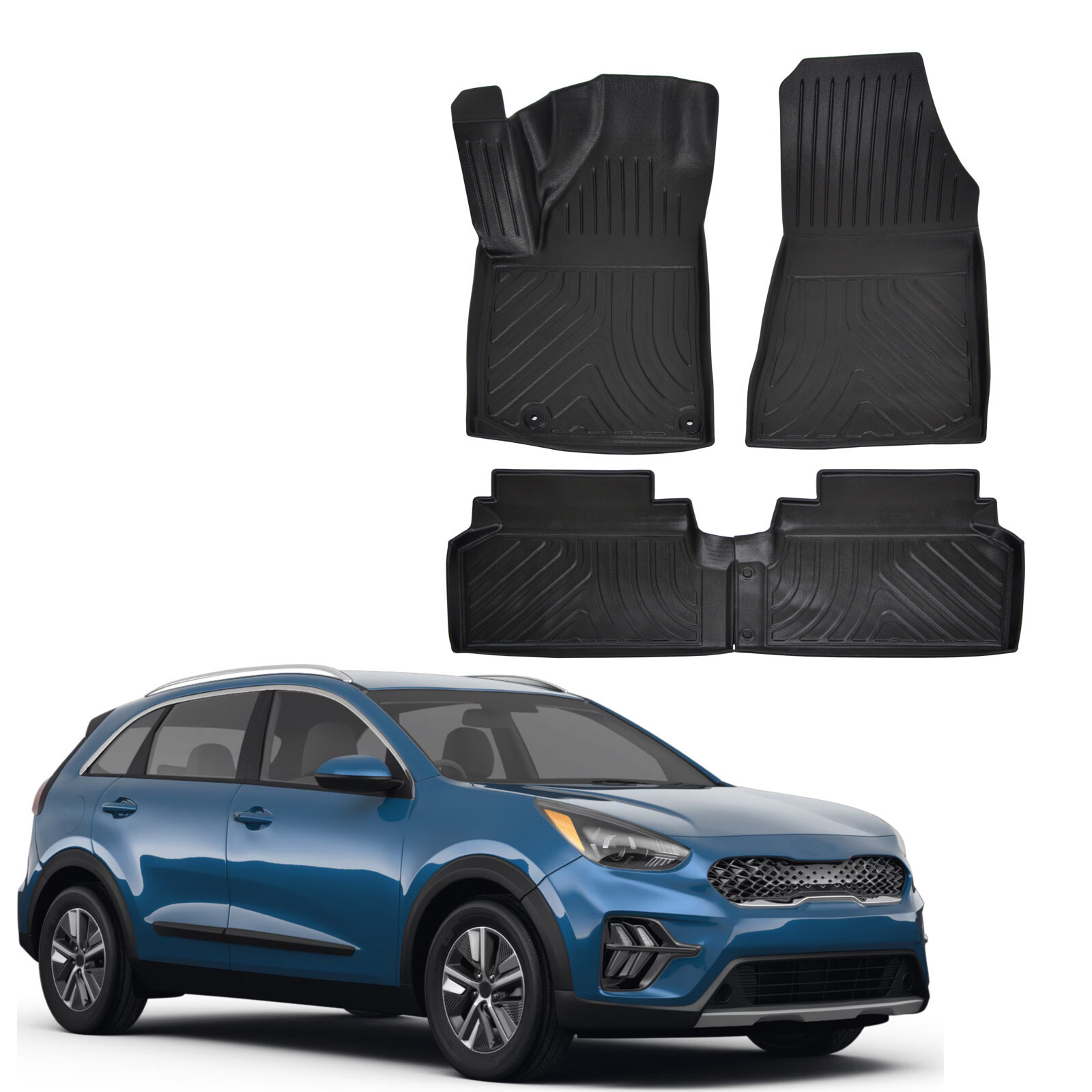 Tapis en caoutchouc 3D Kia Niro EV imperméable avec bords relevés