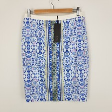 Tokito Womens Size 10 Blue Patterned Straight Pencil Skirt Brand New Tags