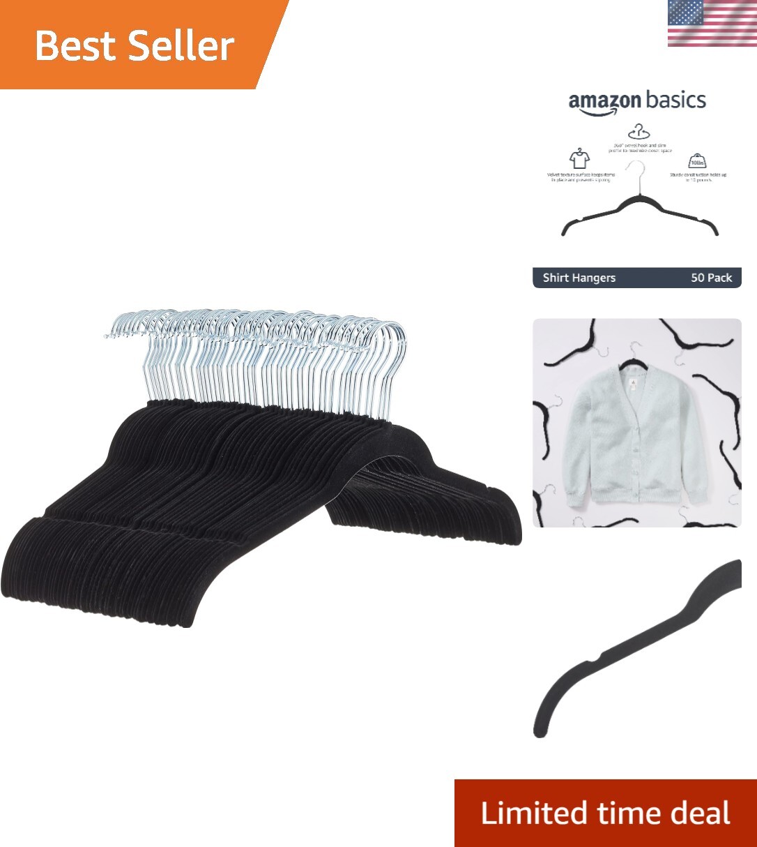 Elegant Black and Silver Triangular Velvet Hangers - 50 Pack for Versatile Use-image