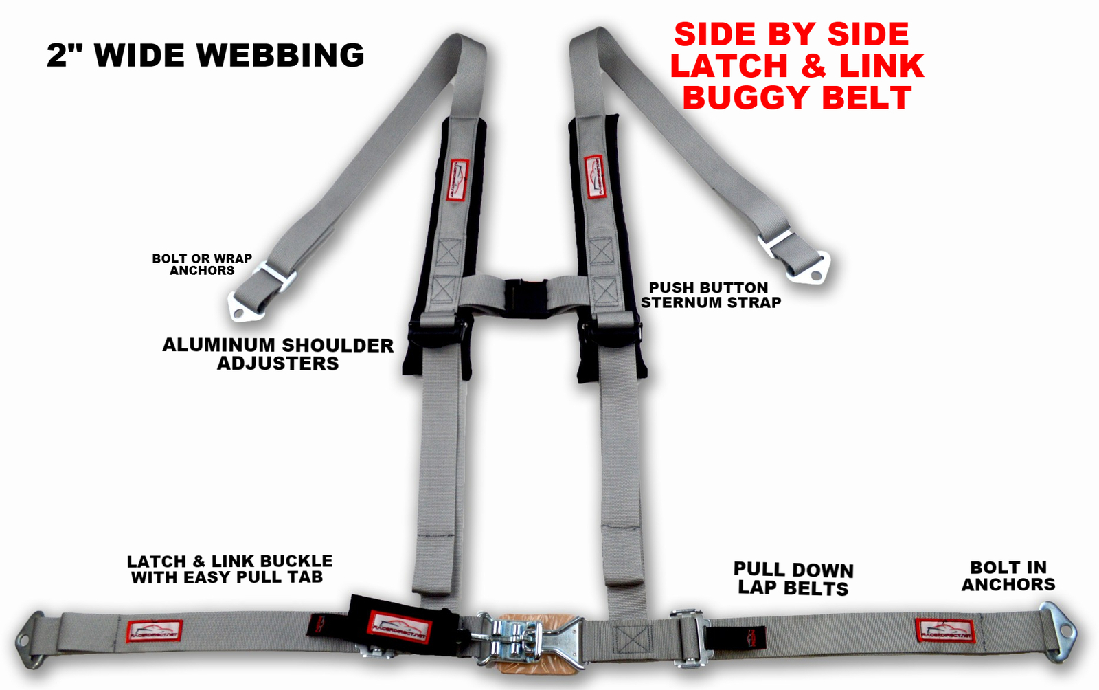 OFF ROAD SIDE BY SIDE 2" SEAT BELT HARNESS RACING 4 POINT LATCH GRAY