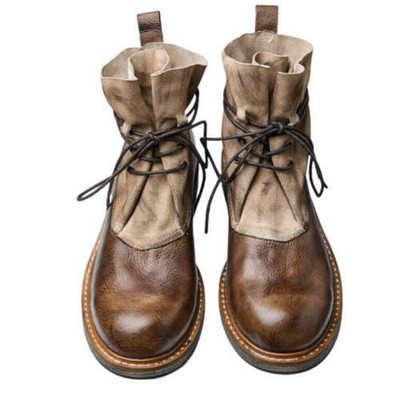 Mens Motorcycle Work Lace up Real Cow Leather Biker Desert Ankle Boots Shoes L
