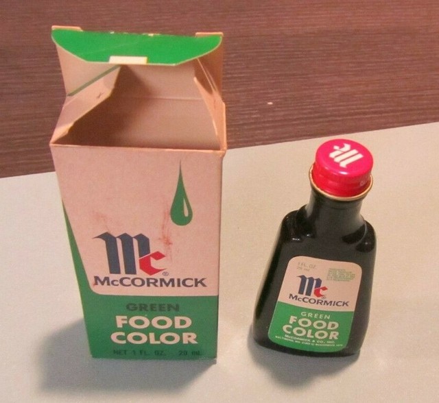 Vintage McCormick Spice Company Green Food Color Full Bottle in Box