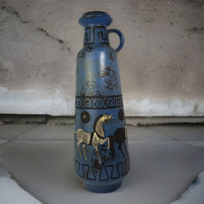 Vintage Vase Ceramano Pergamon Hans Welling 1960's Germany Greek Horses A69
