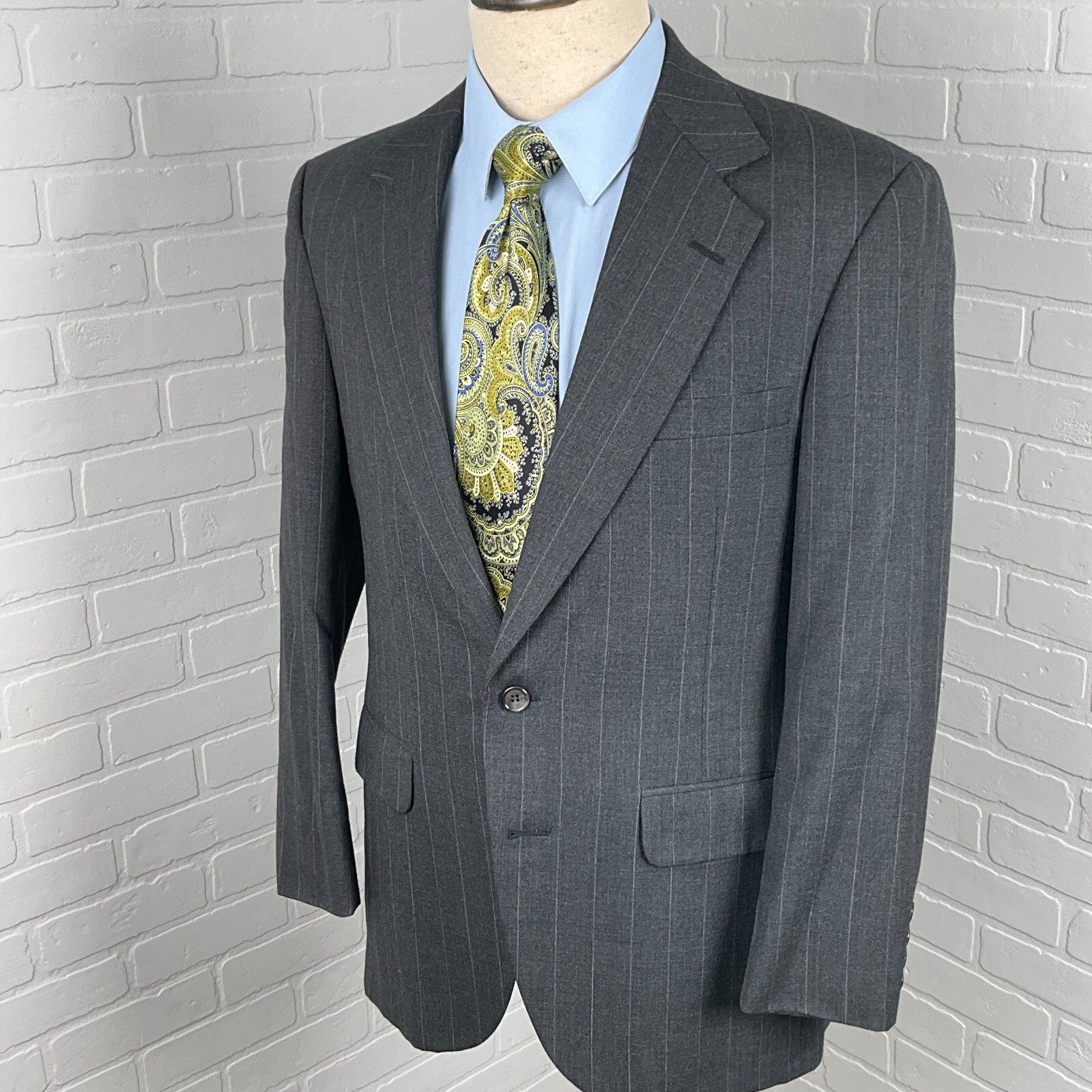 FILA Giacca Classica Tailors Row Deansgate Blazer Uomo 40 Grigio Righe Gesso Lana USA