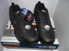 Skechers Slip Resistant Work Shoes Mens 12 W Black Memory Foam Tie 77111W New