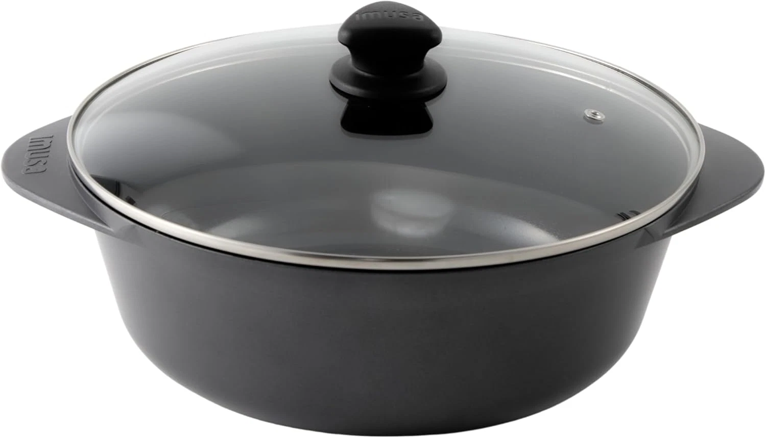 Cocotte Cast Aluminum Ceramic Nonstick Caldero with Glass Lid, 7Qt, Black