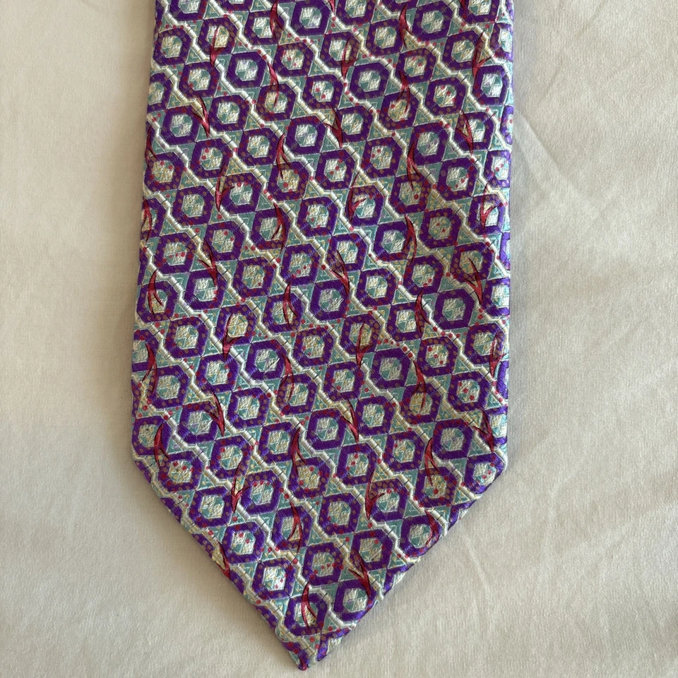Corbata Robert Talbott siete pliegues púrpura azul rosa geométrica 10/40 Foto 2 de 4
