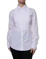 Dolce & Gabbana White Cotton Dress Collared Dress Shirt Women's Top Authentic