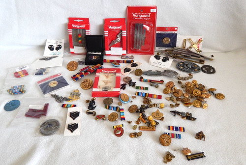 162 U.S. Military Insignia Lot Ribbons Pins Coins Officer  Metals Buttons War