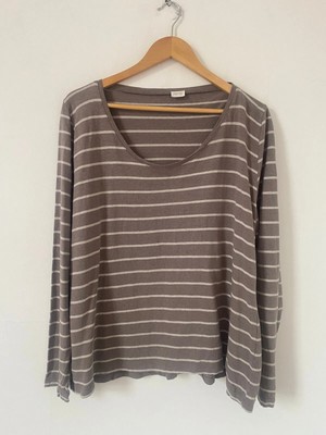 Poetry Bluse 24 grau weiß gestreift Langarm Pullover Oberteil Hanf Bio Baumwolle