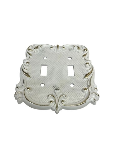 White Gold Decorator Wall Plate Double Switch French Provincial National Lock - Picture 3 of 11