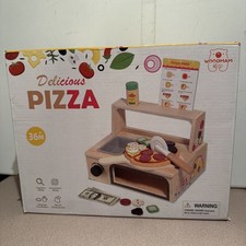 Woodmam Wooden Montessori Pizza Play Toy - 48 PCS Pretend Play Food for Ages 3 