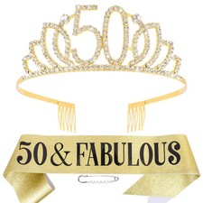 50th Birthday Decorations for Women, 50th Birthday Gifts Sash and Crown for W...
