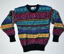 Vintage 90s Womens Pullover Sweater Large Multicolor Geometric 100 Acrylic