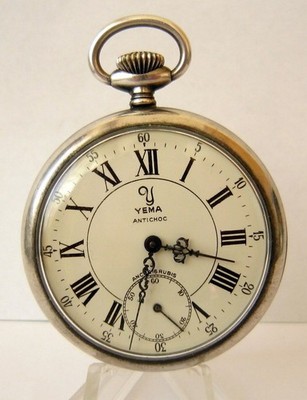 ANTIQUE RARE BEAUTIFUL CARVED 49mm FRANCE MEN'S POCKET WATCH ''YEMA-ANTICHOC''#78C