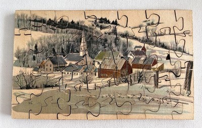 Vintage Hand Cut Wood Jigsaw Puzzle 7.25'' x 4.5'' Maker & Date Unk 34 pc Comp