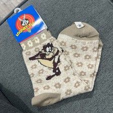 Vintage 1997 Looney Tunes Taz Tasmanian Devil Flower Tan/cream Socks 9-11