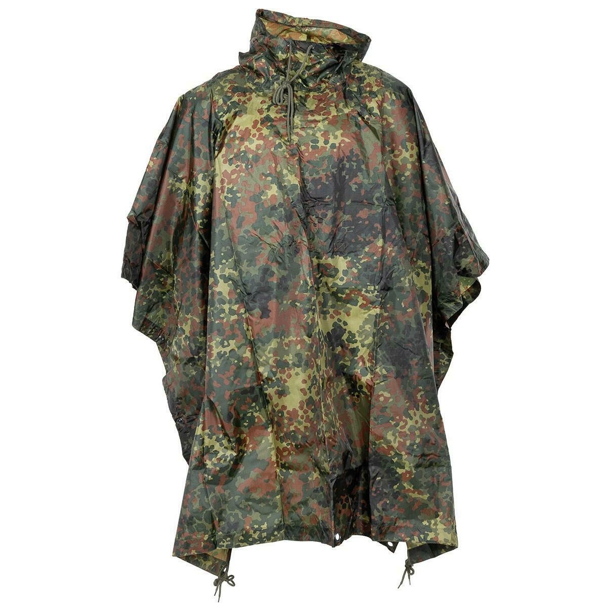 MFH Waterproof Poncho Flecktarn Camo Festival Camping Hiking
