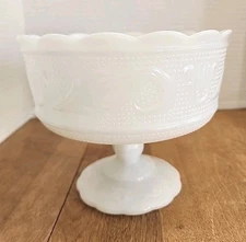 E.O. Brody Company Milk Glass Pedestal Bowl Candy Compote Dish Tulip Hobnail