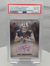 2023 Panini Luminance Luke Schoonmaker Rookie Card Purple Autograph NFL. rookie card picture