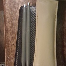 Collectible Gray Ballpoint Pen and Pencil Set with Beige Storage Case