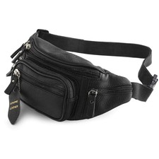 Multifunction Genuine Leather Fanny Pack Waist Bag with Multiple Pockets Men