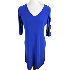 Clara Sun Woo Cobalt Blue V-Neck Shift Dress Size S Stretch Minimalist Travel