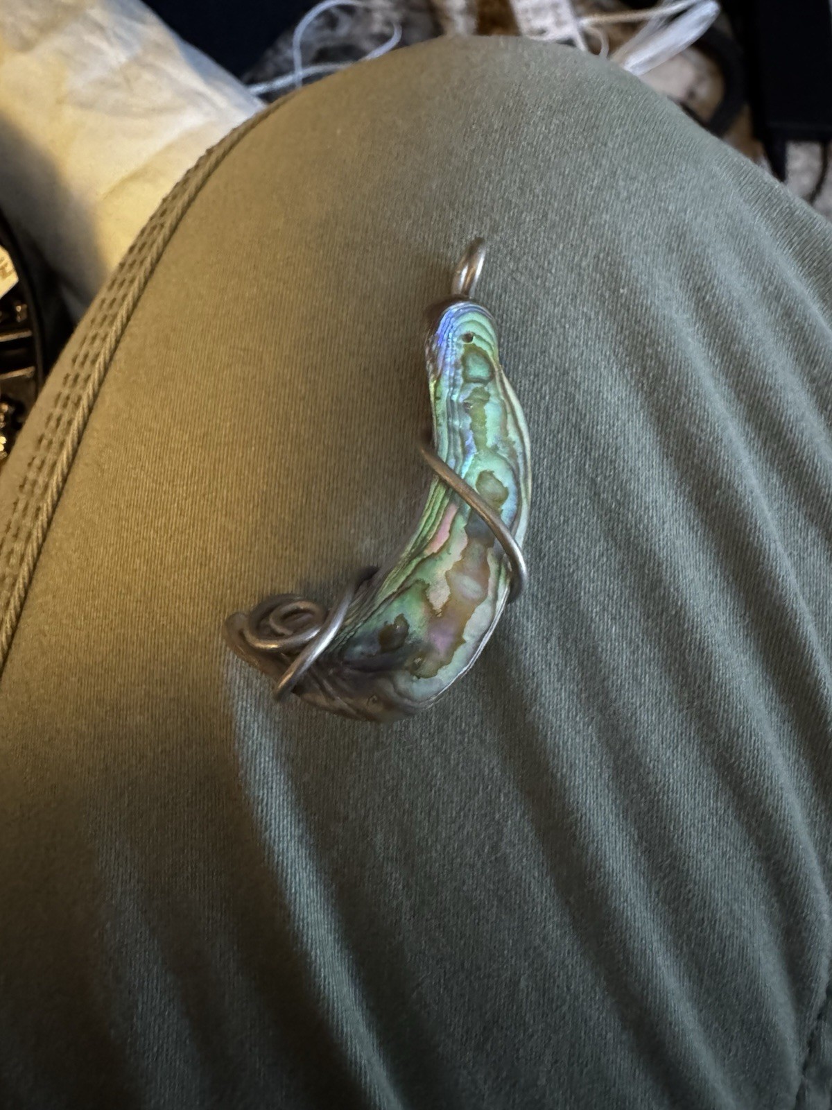 Abalone Shell Wire Wrapped Pendant – Iridescent P… - image 1