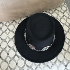Women s Black Fedora Wide Brim Felt Hat, Solid Chain Accent, One Size