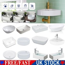 Bathroom Ceramic Basin Counter Top/Wall Mounted Hand Wash Vanity Sink White UK