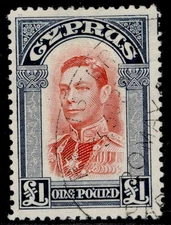 CYPRUS GVI SG163, £1 scarlet & indigo, FINE USED. Cat £35.