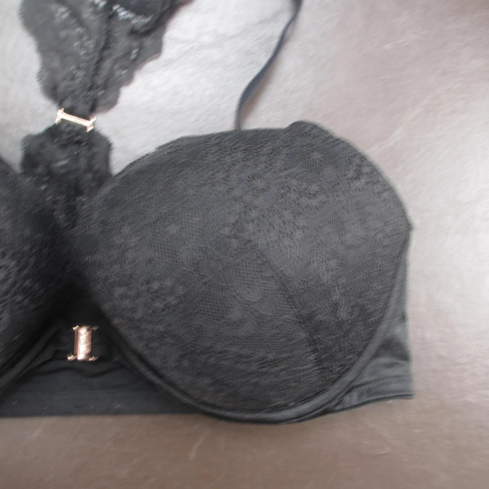 PINK Victoria's Secret Bra Womens 36D Black Lace Racerback Front Close Underwire - Image 4 of 4