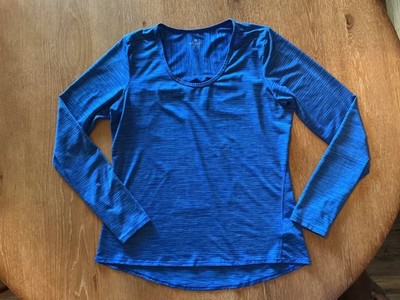 Athleta Chi Long Sleeve Royal Blue Stripe L Large Top UPF Sun Protection Shirt