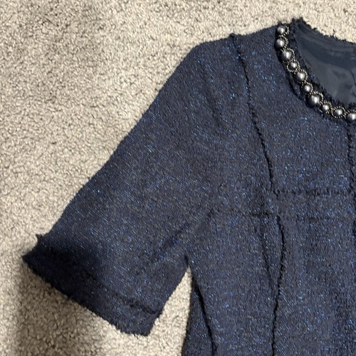 Rickie Freeman For Teri Jon New Embellished Tweed Dress In Navy Blue Size 8 - Picture 6 of 23