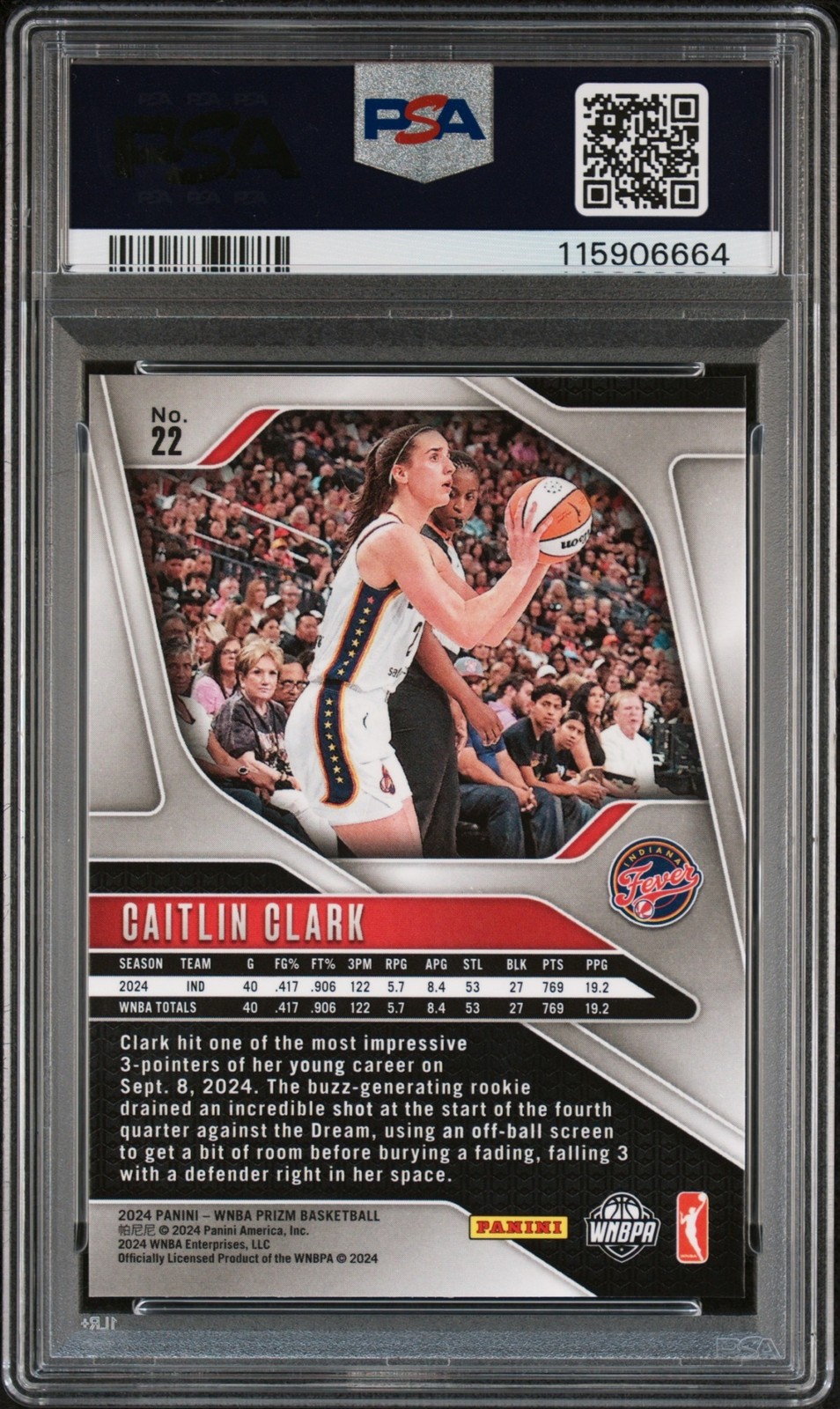 2024 Panini WNBA Prizm Basketball Caitlin Clark #22 RC Rookie PSA 9 view 2