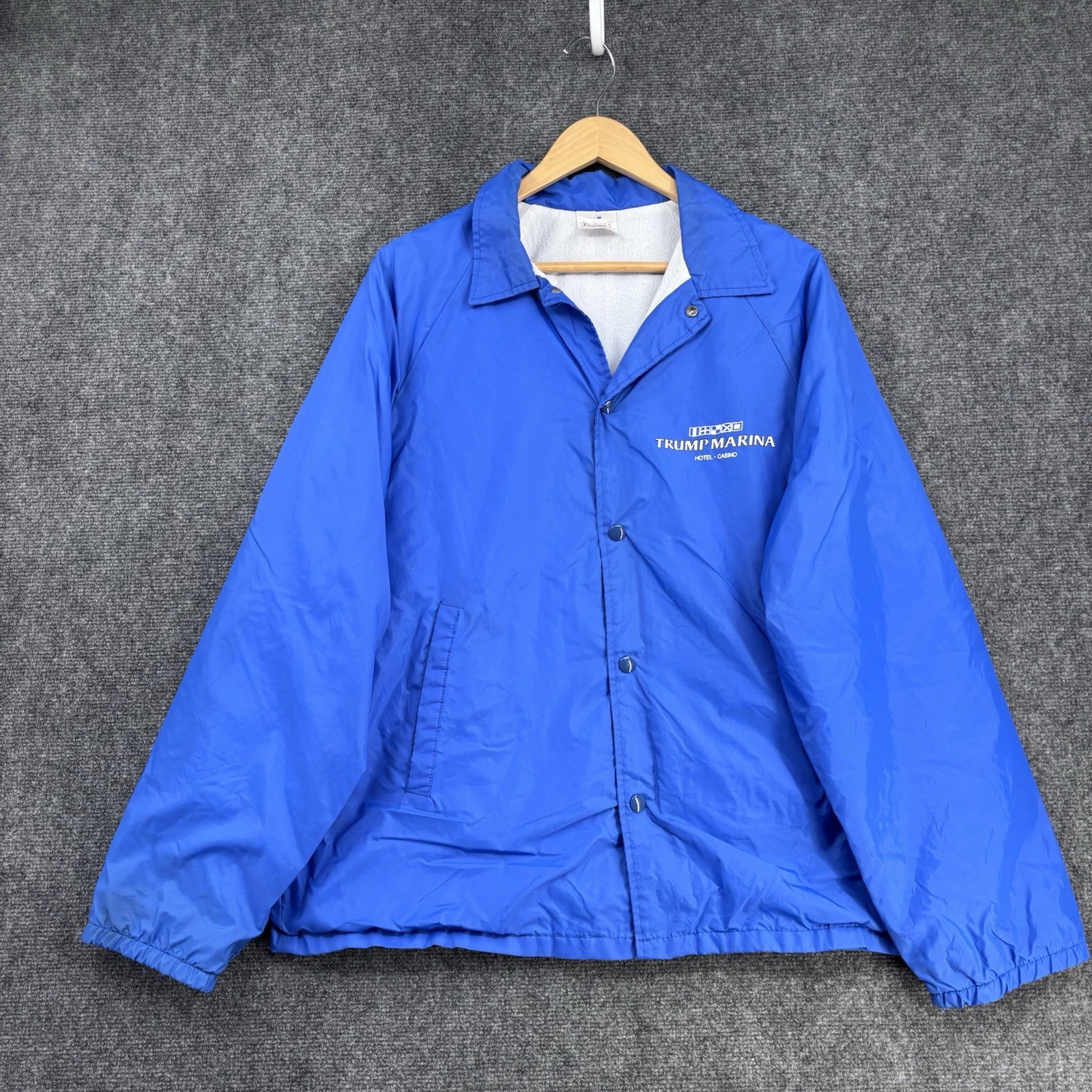 VTG Auburn Sportswear Blue Nylon Coach Jacket Trump Marina Hotel Casino Men’s L