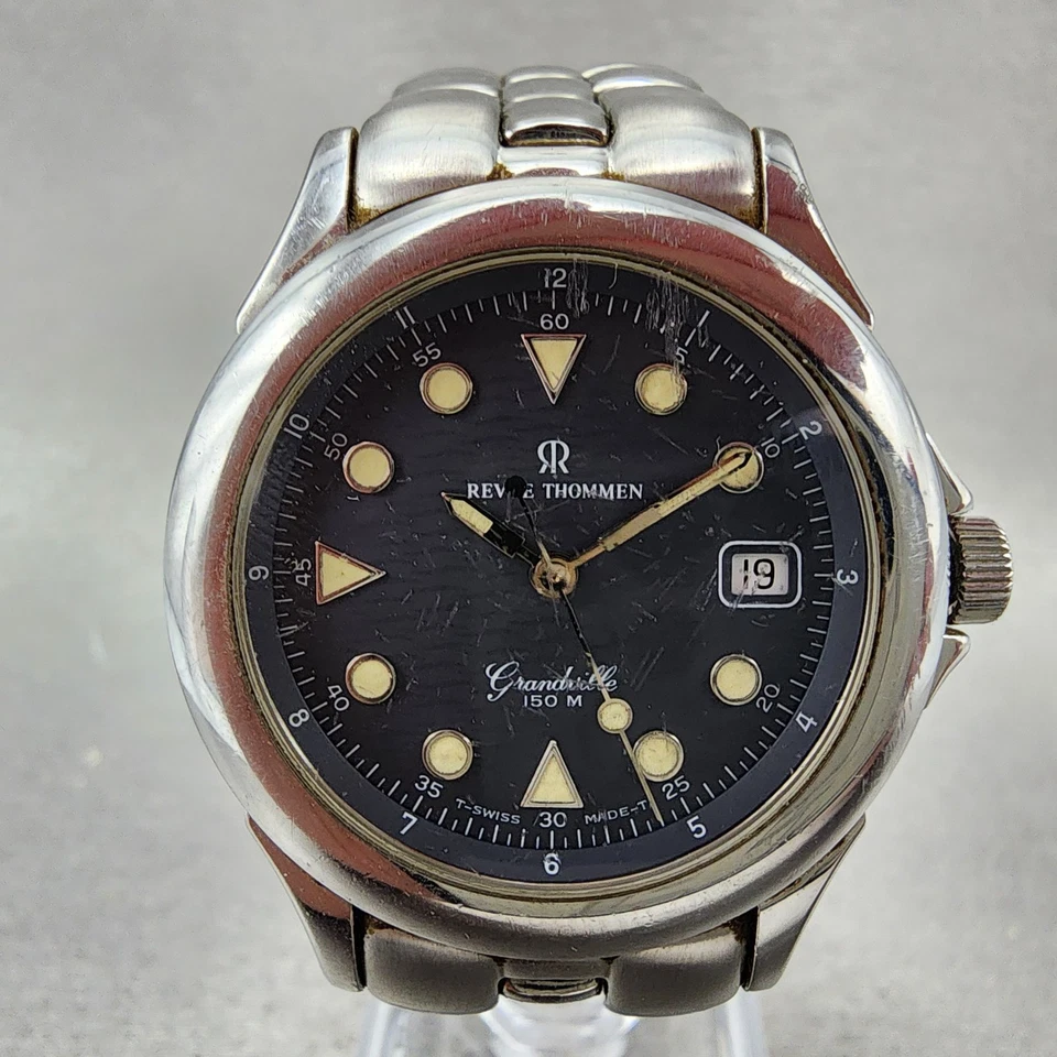 Мужские часы Revue Thommen Grandville 34 мм черный циферблат сталь дата ЧИТАЙТЕ!!! Новая бита - Изображение 2 из 4