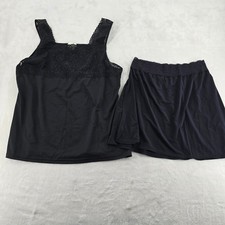 Cinema Etoile 2pc Lingerie Set Women XL Camisole Skirt Black Lace Trim 640583