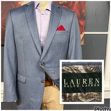 Lauren Ralph Lauren Blazer Jacket Sport Coat Mens 42L Long Polyester Rayon Blue