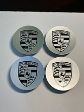 New Porsche Oem Black Crest Concave Center Caps Set Of 4