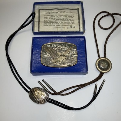 FLYING EAGLE BELT With Genuine 24K Gold BUCKLE AND 2-BOLO TIES