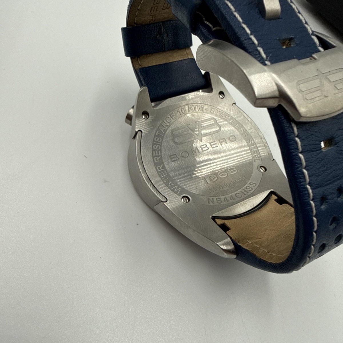 Bomberg 1968 Quartz Chronograph Watch Tachymeter Blue Strap