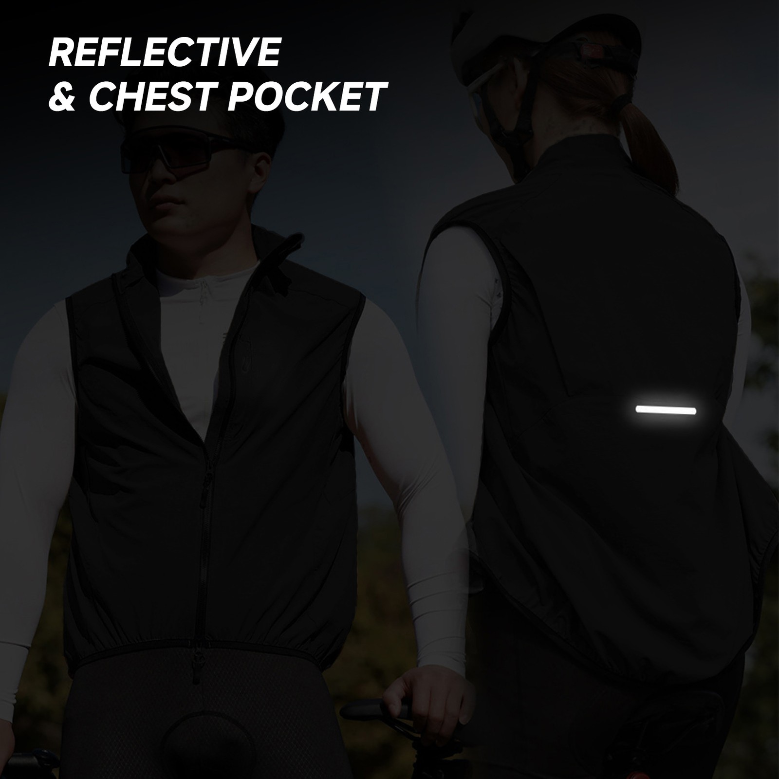 Reflective Cycling Vest With Chest Pocket Windproof Gilet For Running Hiking