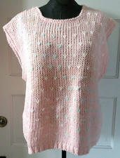 80's WINKS LANE Pink Embroidered Hearts Sleeveless Sweater Vest 40 L 