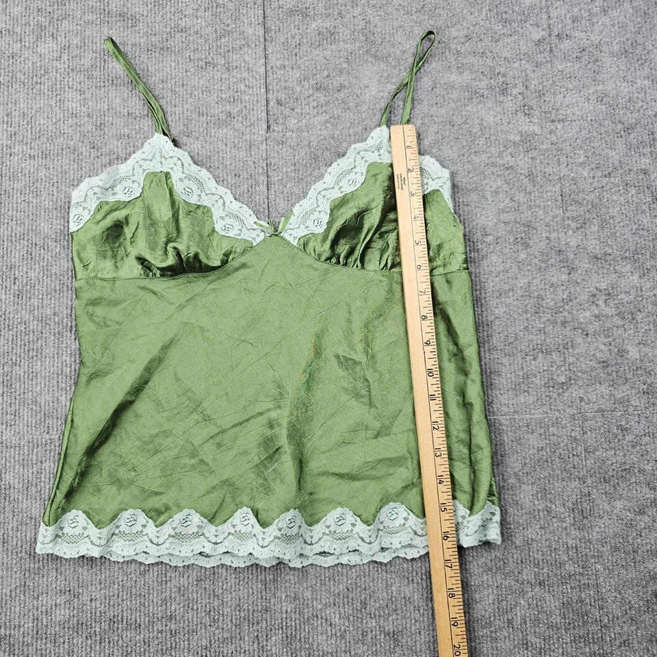 Camisola vintage sin límites para mujer mediana Y2K verde encaje ribete satinado cami Foto 2 de 4