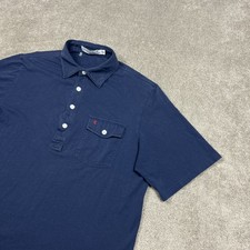 Criquet Polo Shirt Mens Medium Blue 4 Button Organic Cotton Short Sleeve Soft