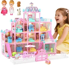 *NEW* Dreamhouse, 4-Story 11 Rooms Doll House with 4 Dolls Toy Figures