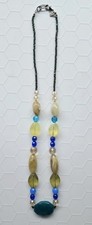 Multi Color Beaded Necklace Signed Rachel Glass, Stone, Lucite, & Crystal Beads