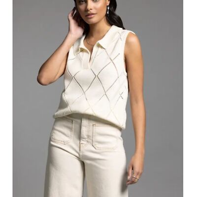 Weekend Women's T2088SWDG Size Small Cream Pullover Knit Top Sleeveless