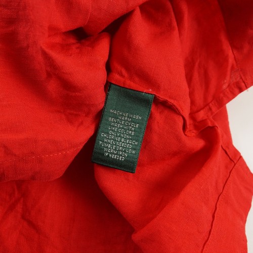 Camisa Lauren Ralph Lauren 100 % lino roja con botones lengüeta enrollable para mujer talla L - Imagen 8 de 16